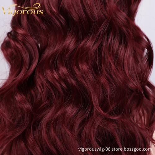 Vigorous 24 inch Body Wave Ponytail Extension Drawstring Heat Resistant Curly Wavy Synthetic Ponytail Hairpiece for Women Red